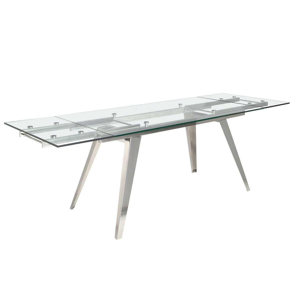 Rectangular extendable dining table in tempered glass and chromed steel