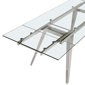 Rectangular extendable dining table in tempered glass and chromed steel