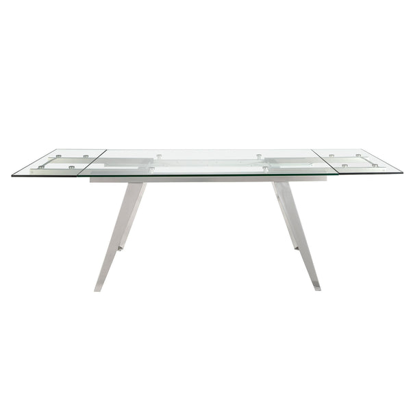 Rectangular extendable dining table in tempered glass and chromed steel