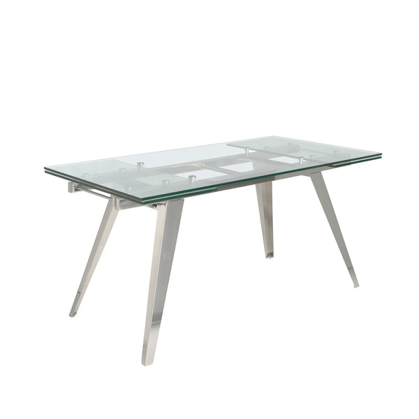 Rectangular extendable dining table in tempered glass and chromed steel