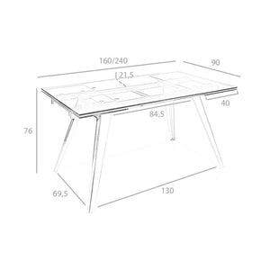 Rectangular extendable dining table in tempered glass and chromed steel