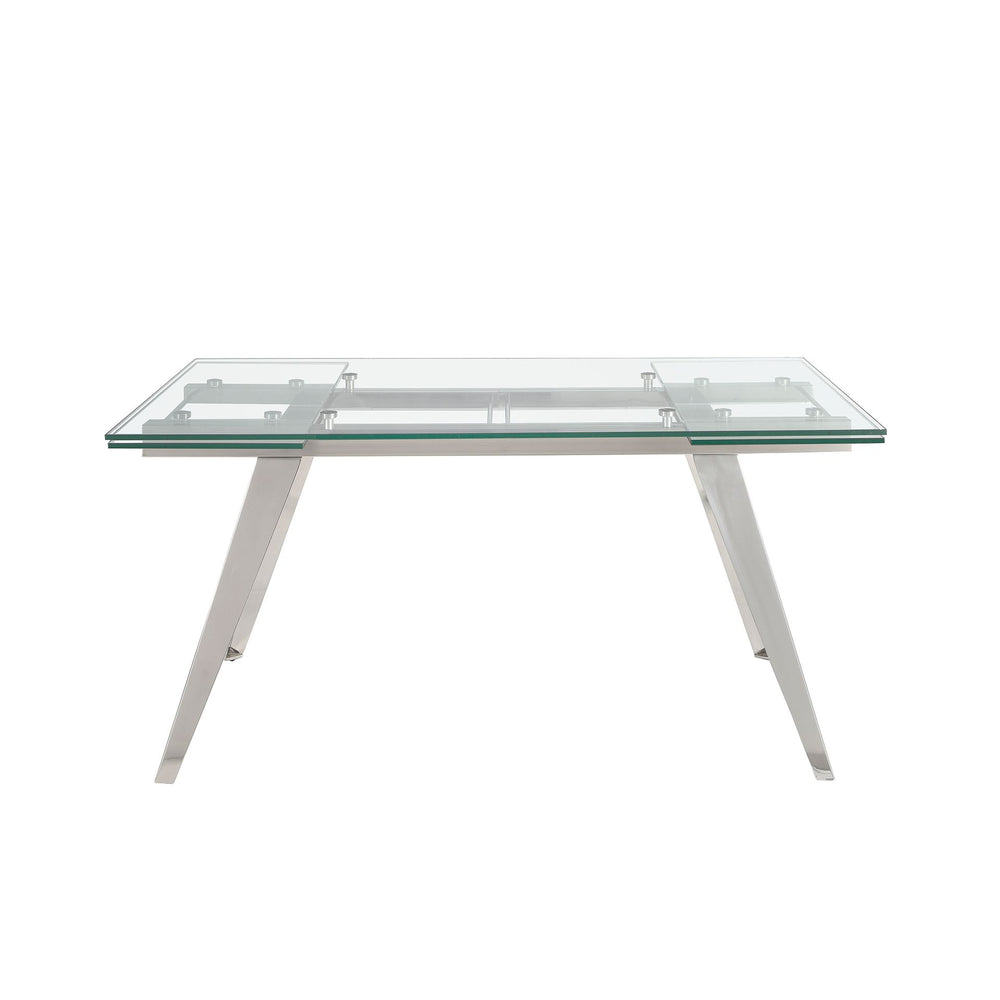 Rectangular extendable dining table in tempered glass and chromed steel