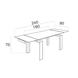 Rectangular extendable dining table in tempered glass and walnut