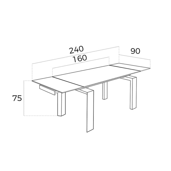 Rectangular extendable dining table in tempered glass and walnut