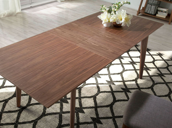 Rectangular extendable walnut dining table
