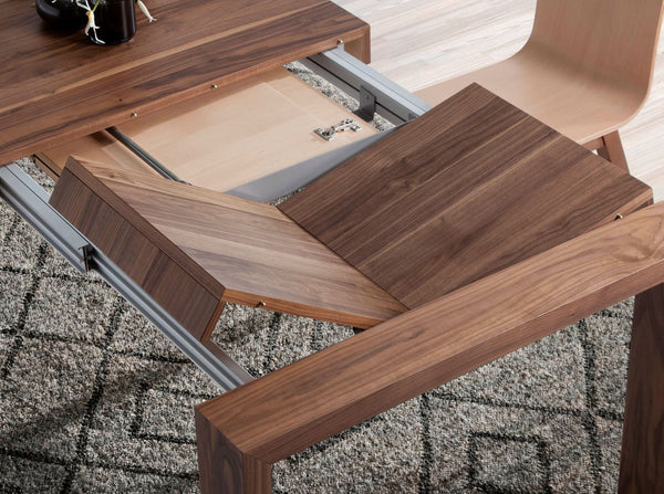 Rectangular extendable walnut dining table