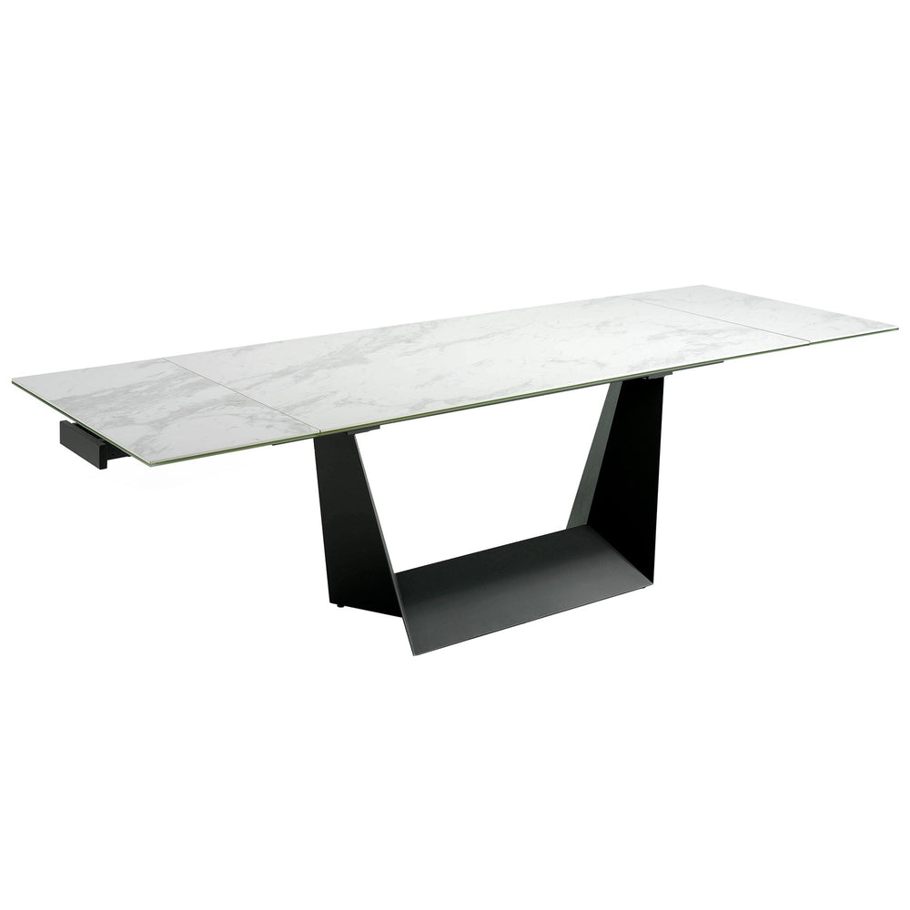 Rectangular extendable dining table in porcelain marble and black steel