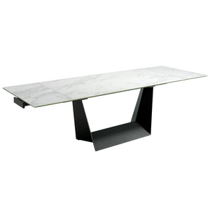 Rectangular extendable dining table in porcelain marble and black steel