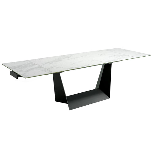 Rectangular extendable dining table in porcelain marble and black steel