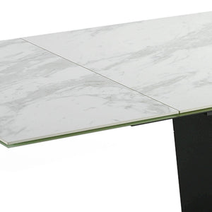 Rectangular extendable dining table in porcelain marble and black steel
