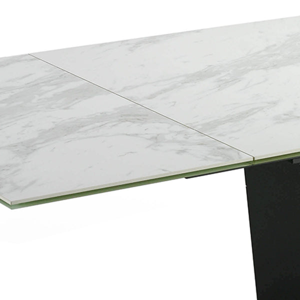 Rectangular extendable dining table in porcelain marble and black steel