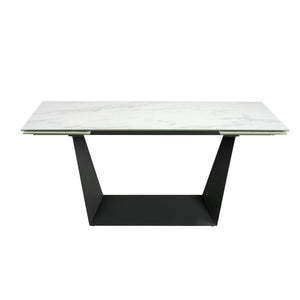 Rectangular extendable dining table in porcelain marble and black steel