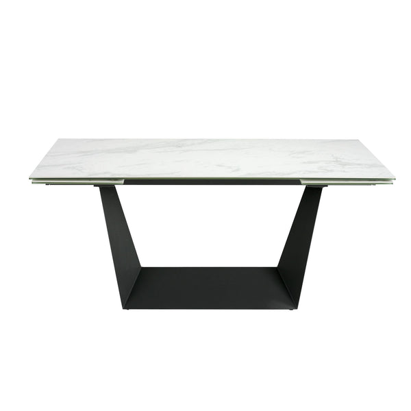 Rectangular extendable dining table in porcelain marble and black steel
