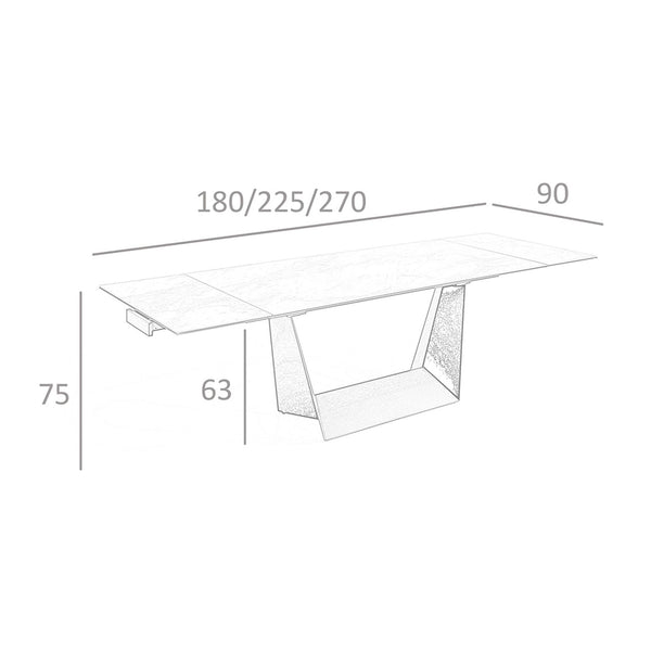 Rectangular extendable dining table in porcelain marble and black steel