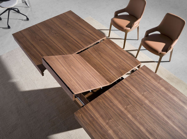 Rectangular extendable walnut dining table