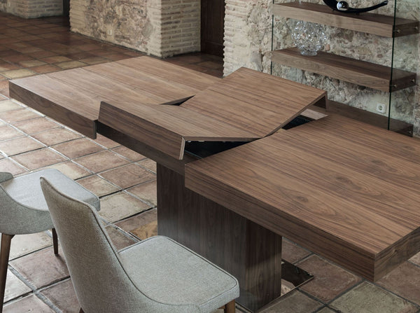 Rectangular extendable walnut dining table