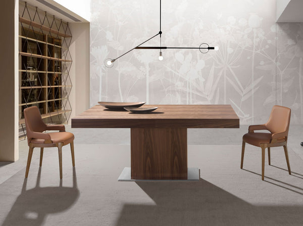 Rectangular extendable walnut dining table