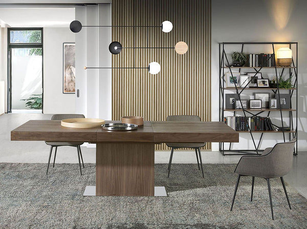 Rectangular extendable walnut dining table