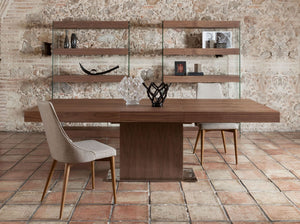 Rectangular extendable walnut dining table