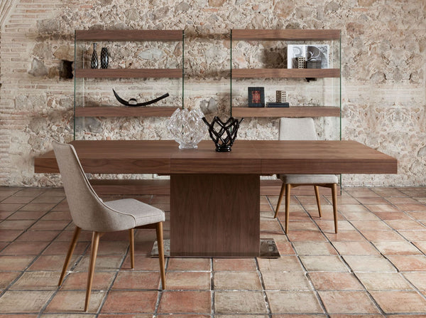 Rectangular extendable walnut dining table