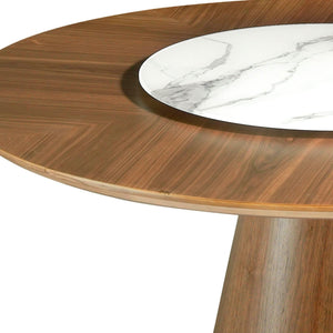 Walnut rotating round dining table