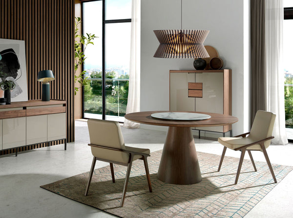 Walnut rotating round dining table