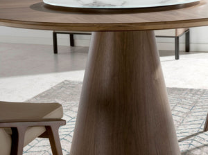 Walnut rotating round dining table