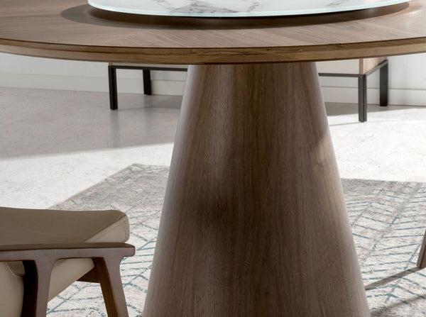 Walnut rotating round dining table