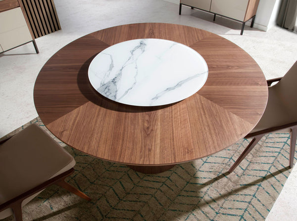 Walnut rotating round dining table