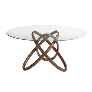 Round dining table in tempered glass and walnut