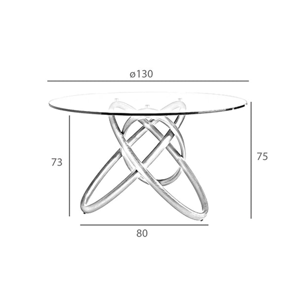 Round dining table in tempered glass and walnut