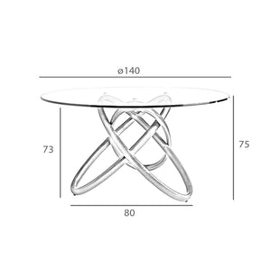 Round dining table in tempered glass and walnut