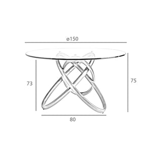 Round dining table in tempered glass and walnut