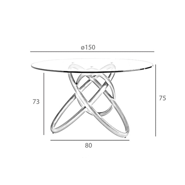 Round dining table in tempered glass and walnut