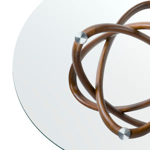 Round dining table in tempered glass and walnut