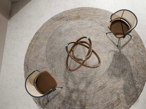 Round dining table in tempered glass and walnut