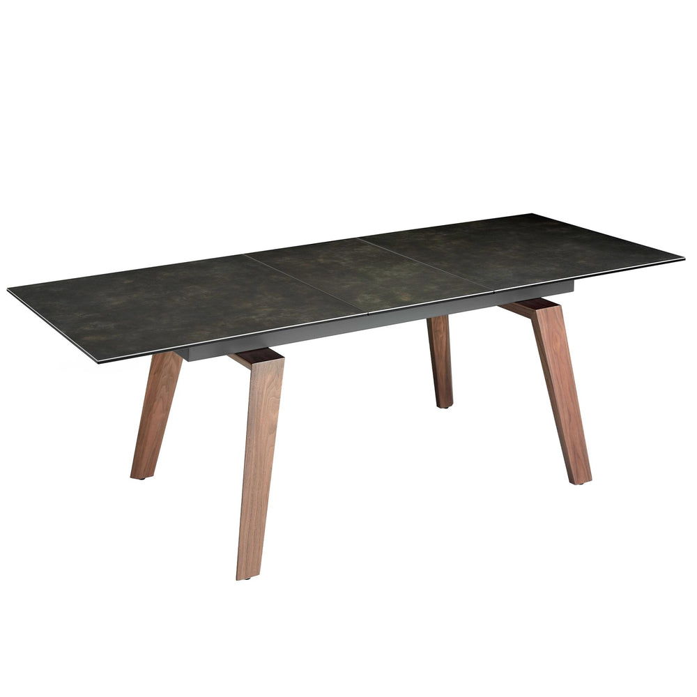 Rectangular extendable dining table in porcelain marble and walnut