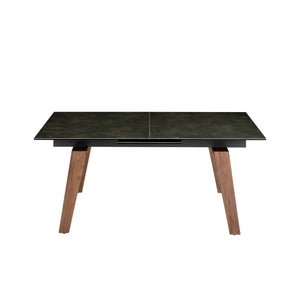 Rectangular extendable dining table in porcelain marble and walnut