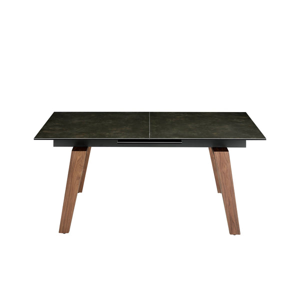 Rectangular extendable dining table in porcelain marble and walnut