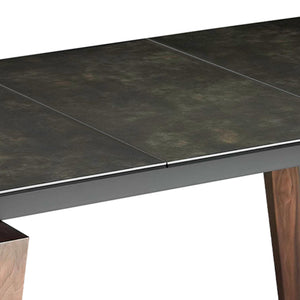 Rectangular extendable dining table in porcelain marble and walnut