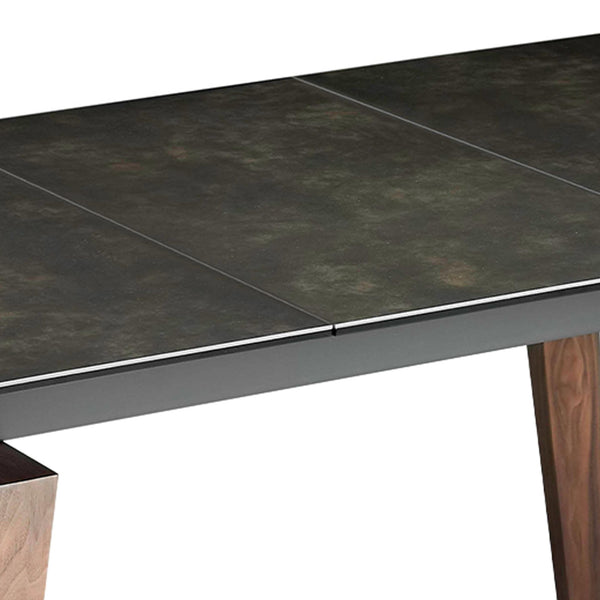 Rectangular extendable dining table in porcelain marble and walnut