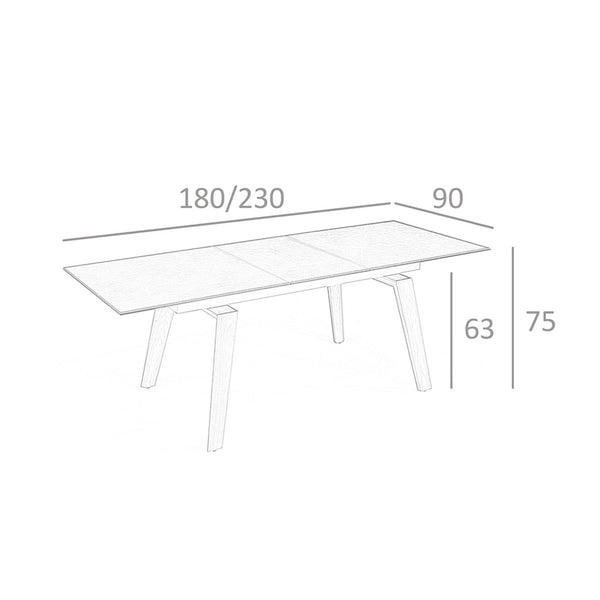 Rectangular extendable dining table in porcelain marble and walnut