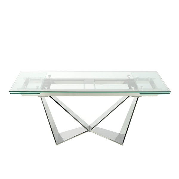 Rectangular extendable dining table in tempered glass and chromed steel