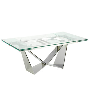 Rectangular extendable dining table in tempered glass and chromed steel