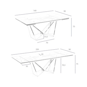 Rectangular extendable dining table in tempered glass and chromed steel