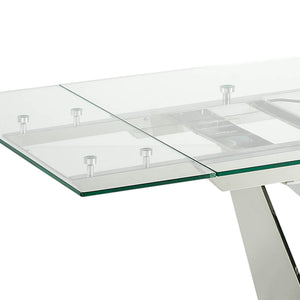Rectangular extendable dining table in tempered glass and chromed steel
