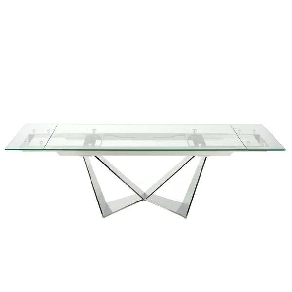 Rectangular extendable dining table in tempered glass and chromed steel