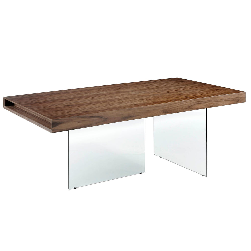 Rectangular walnut and tempered glass dining table
