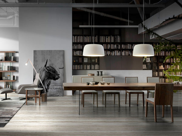 Rectangular walnut and tempered glass dining table