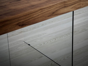 Rectangular walnut and tempered glass dining table